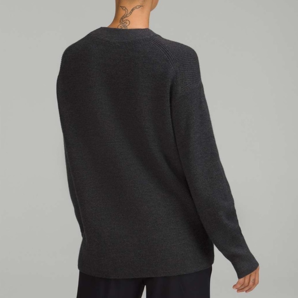 Lululemon Merino Wool-Blend Ribbed Crewneck Sweater Heathered Black 2 - Picture 2 of 13